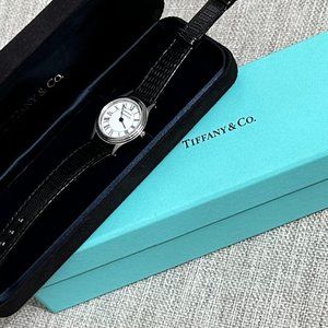 TIFFANY & CO. WOMEN'S PORTFOLIO BLACK LEATHER BAND WATCH